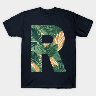 A pattern of vintage tropical leaves filling the letter R T-Shirt